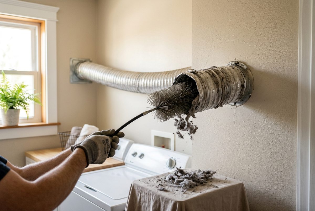 Dryer Vent Cleaning technician at work